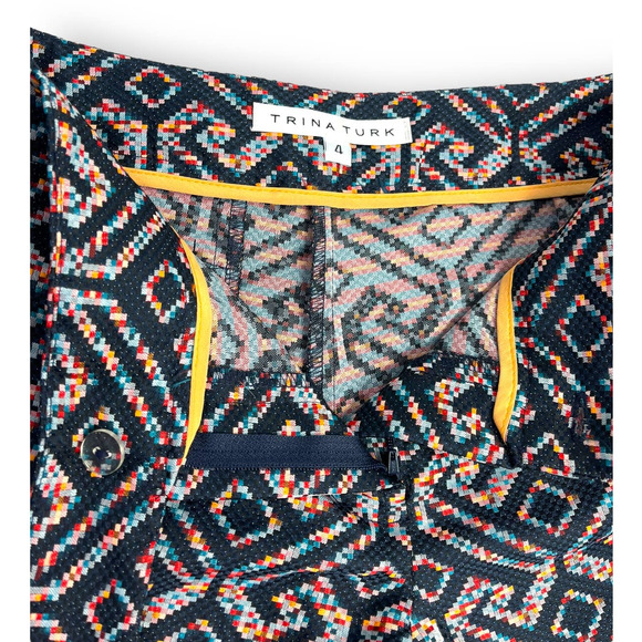 Trina Turk Corbin Flat Front Shorts | Sz 4, Multi Navy Jacquard - Picture 7 of 13